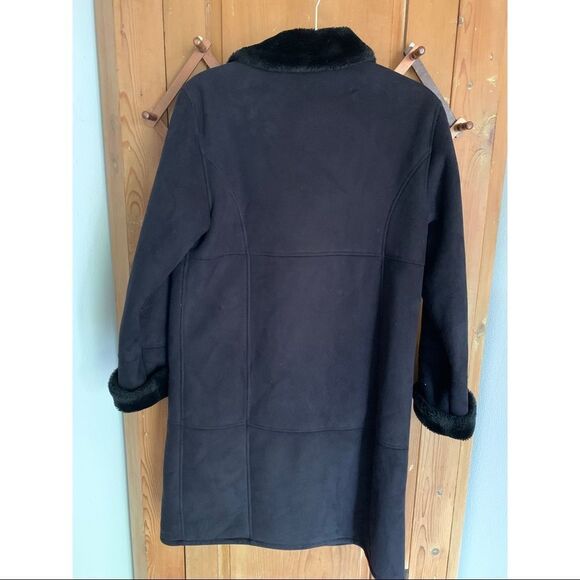 Gallery soft faux suede fur trim long overcoat - Picture 2 of 8